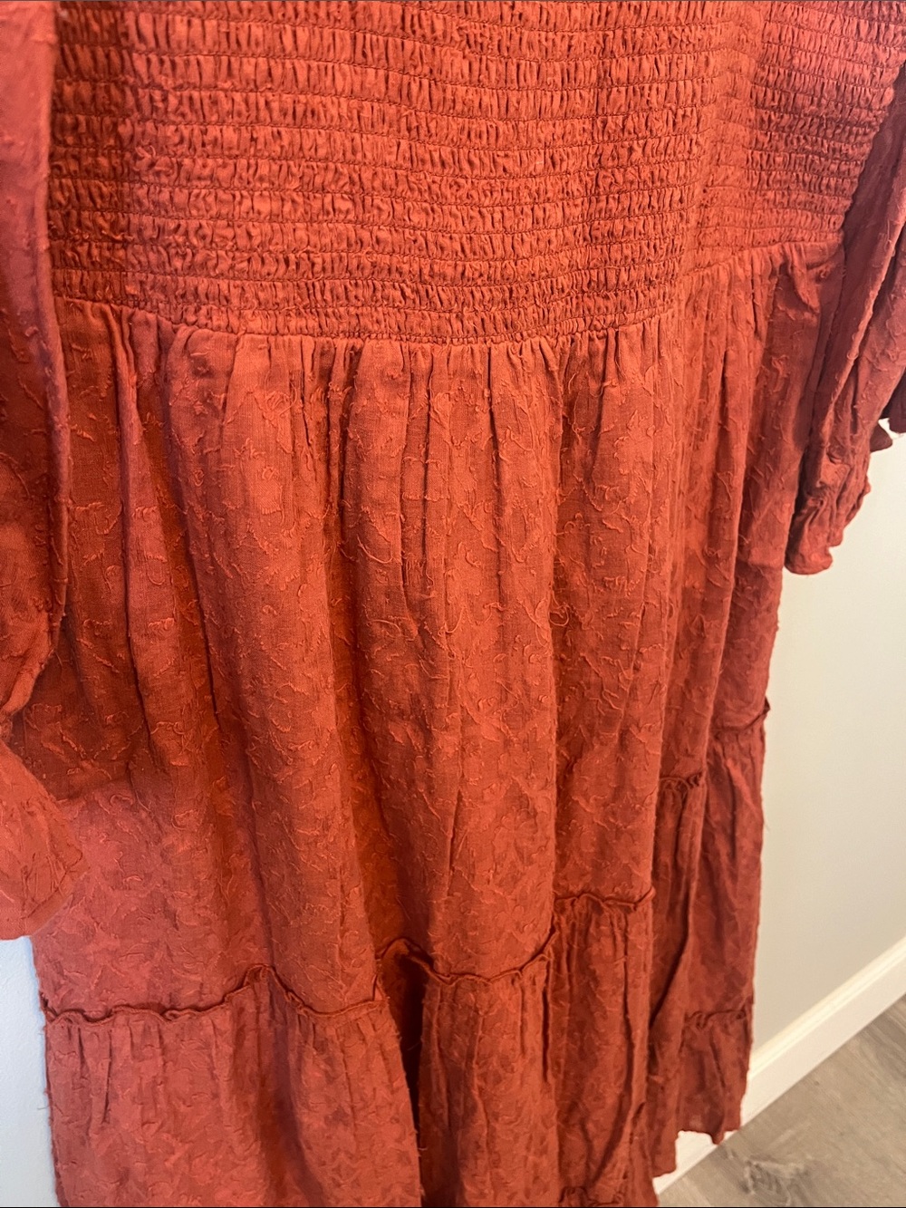 JessaKae Rust Red Smocked Square-Neck Midi Dress - Picture 4 of 6